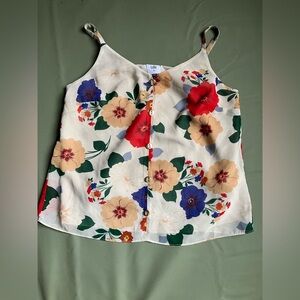 Cabi Floral Print Button Front Cami Tank Top Ivory Multicolor XS